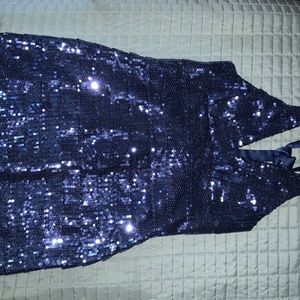 Blue halter sequin dress